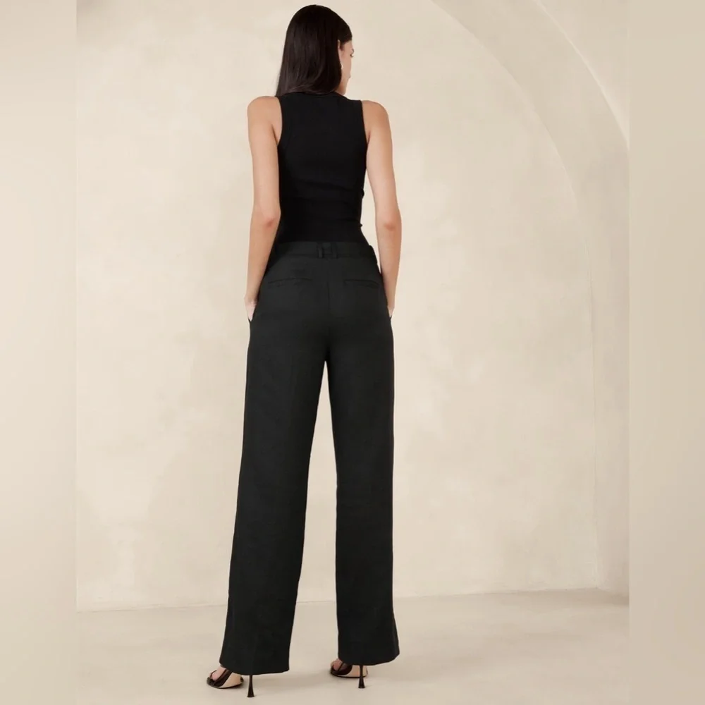 NWT! Banana Republic Black Lina Straight Linen Pant - 882876 🖥️7️⃣